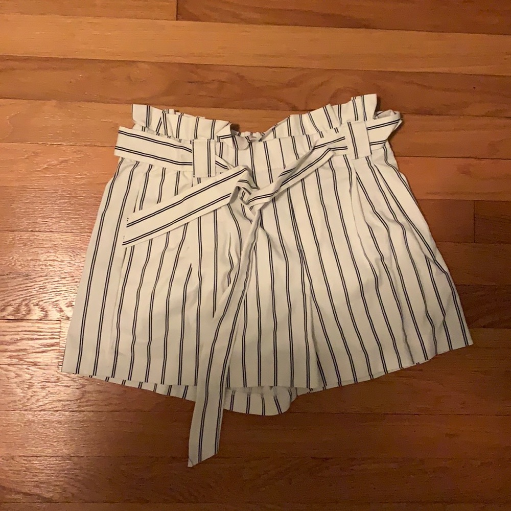 striped high waisted paper bag shorts
